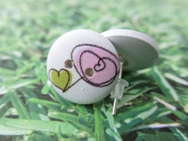 Holz Knopf Ohrstecker Blume Rose